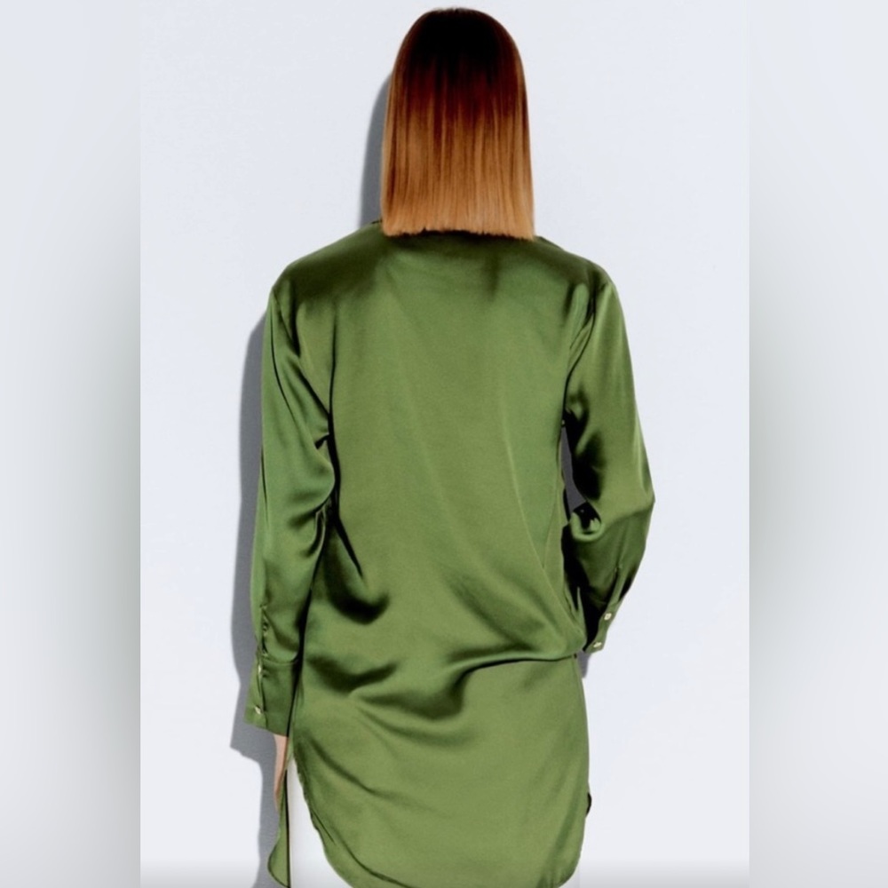 Zara women’s green long button down - Picture 4 of 8